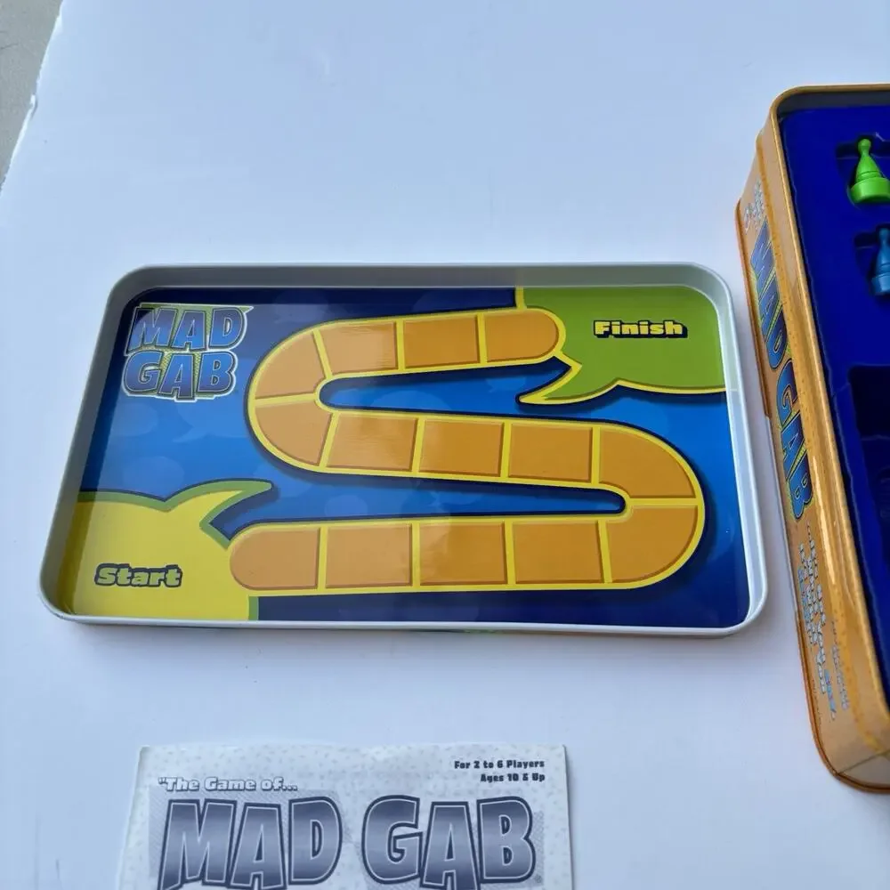 Mad Gab Game Tin COMPLETE Mattel 2004 Travel Party Game Words Humor